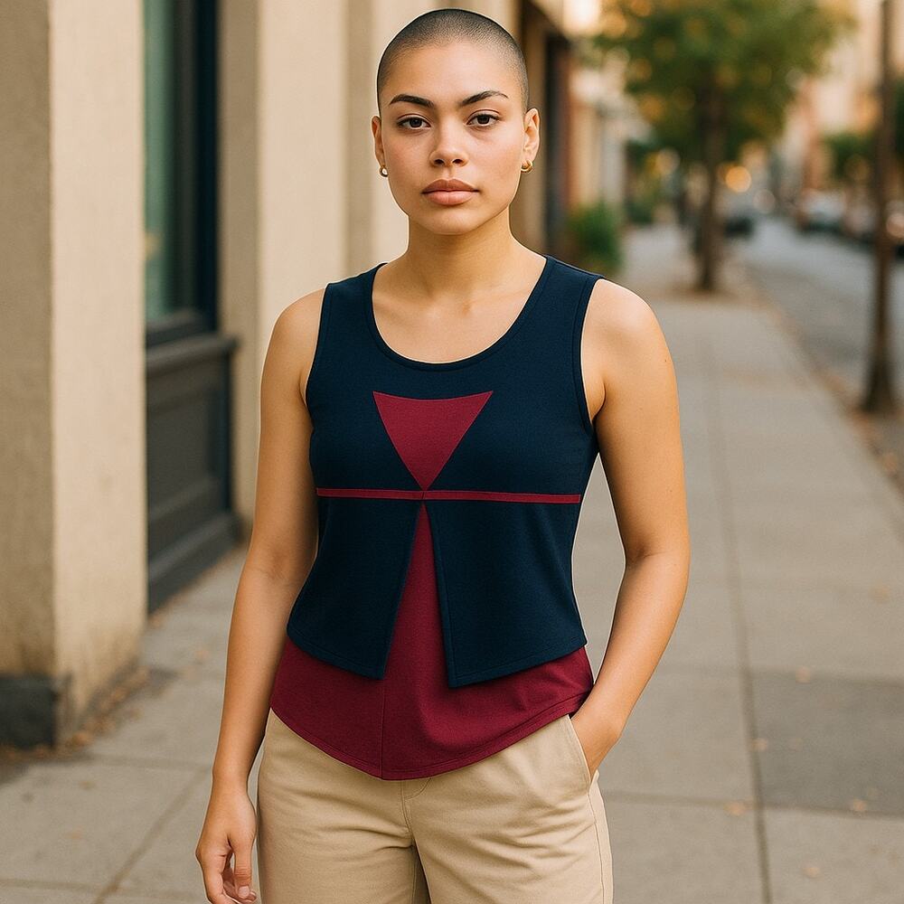 Vintage Y2K 2000s Capricho Red Black Asymmetrical Slit Crop Tank Top Small Goth